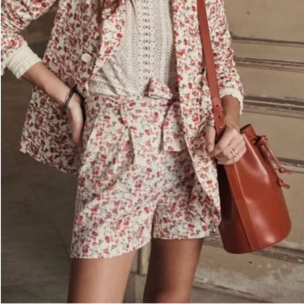 Sezane Lucas Short Fleurs Roses Fond Ecru 6 - Picture 2 of 10